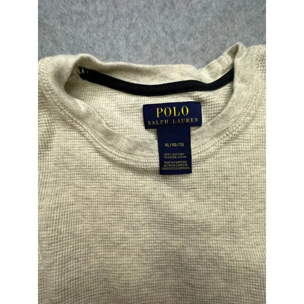 Polo Ralph Lauren Oatmeal Heather Waffle Knit Thermal Preppy Gorpcore Cabincore